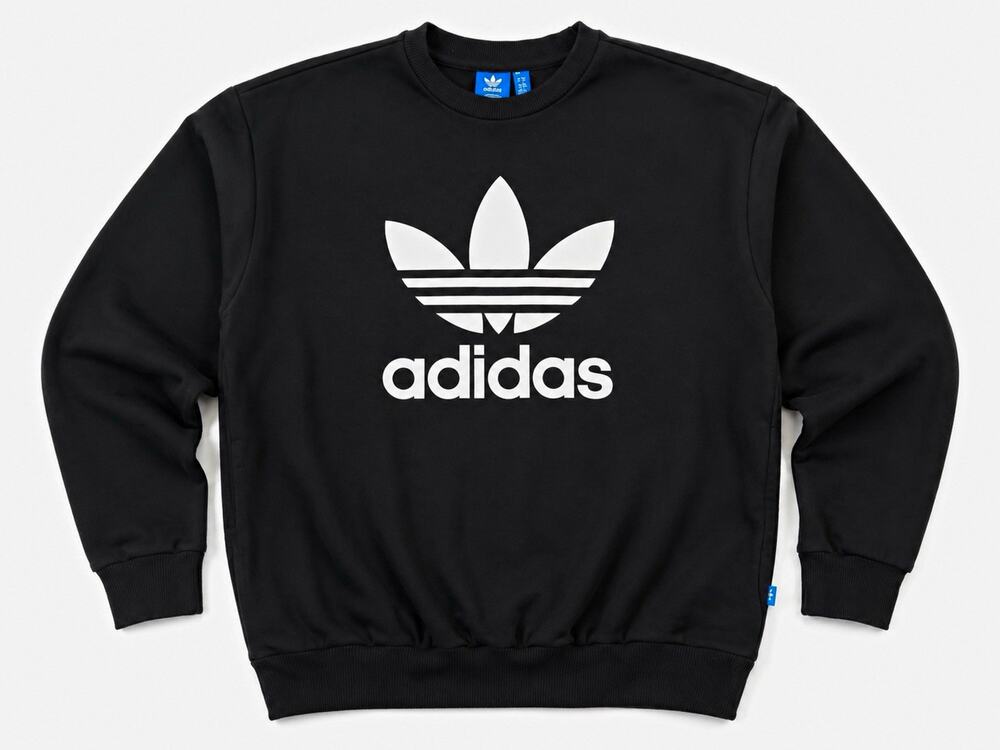 adidas Originals Black Trefoil Logo Graphic Print Crew Neck Pullover Size XS